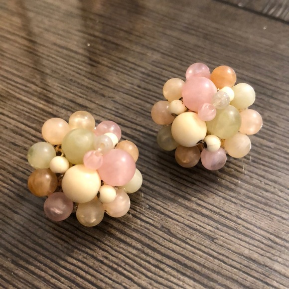 Vintage Pastel Acrylic Bead Clip Earrings - Picture 3 of 11